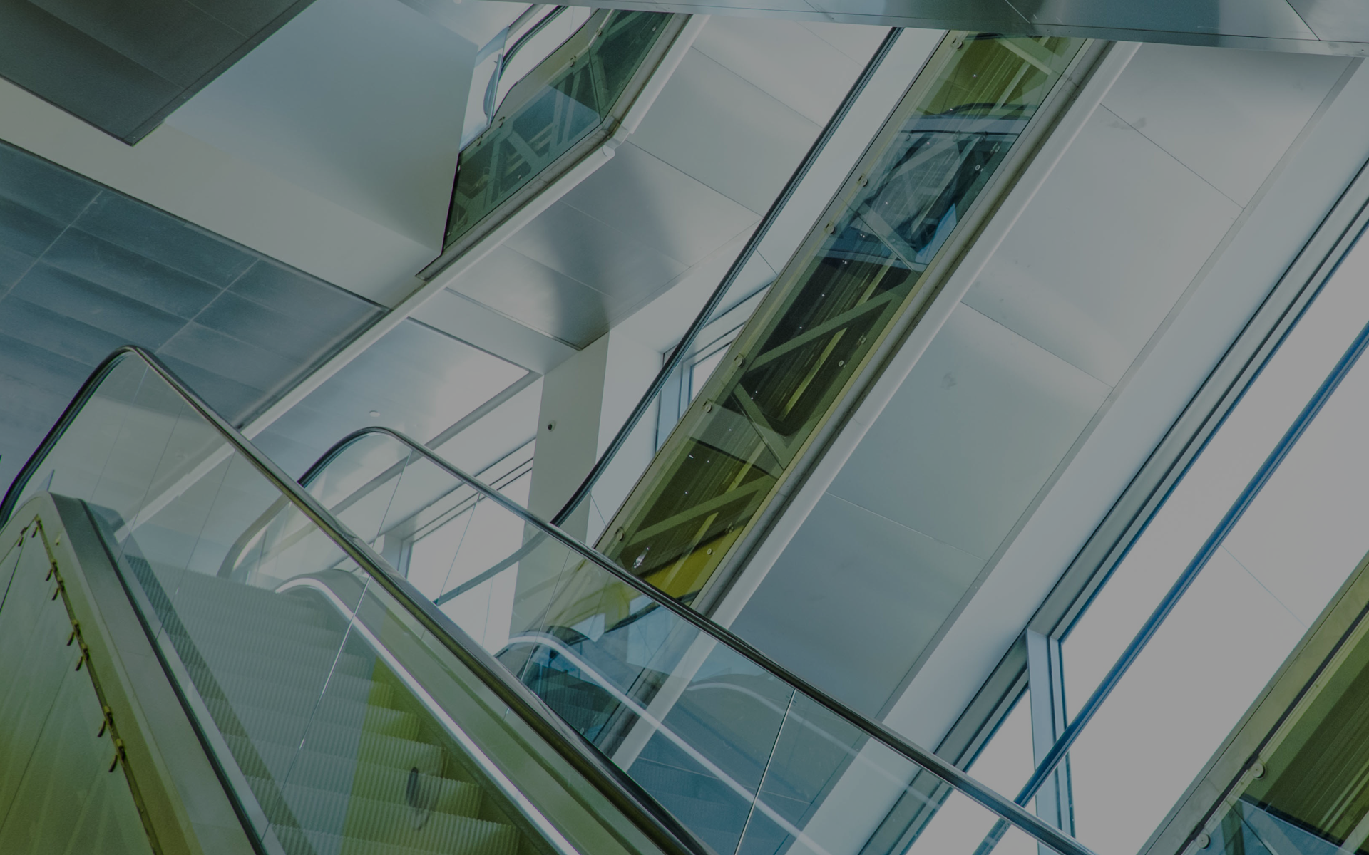 Modern architectural interior with escalators